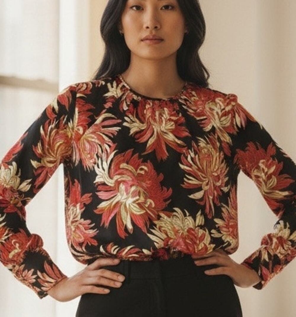 Satin Floral Dahlia Blouse